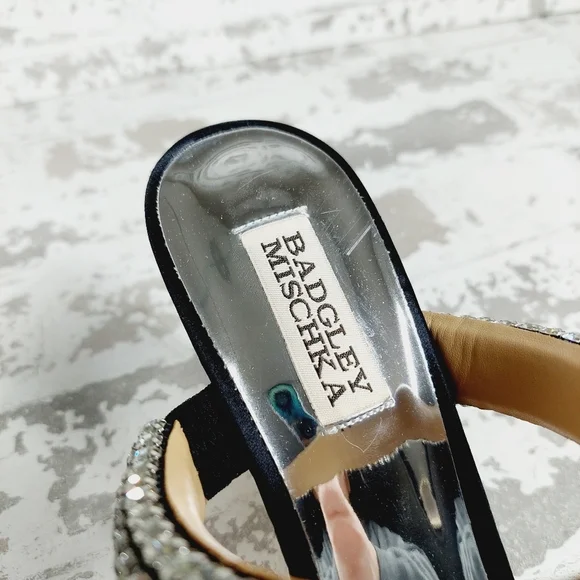 New Badgley Mischka Sade Black Rhinestone Strap Heeled Sandals K1023 - Picture 9 of 11